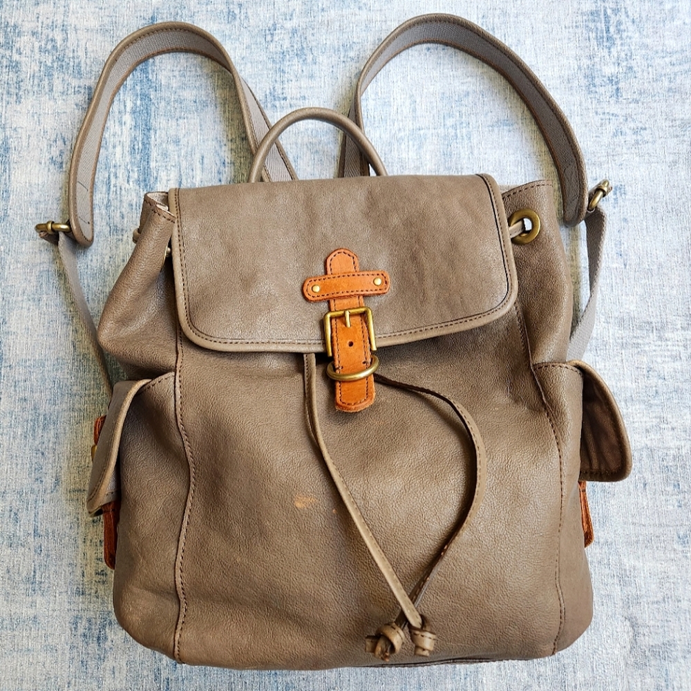 Fossil Grey Leather Backpack